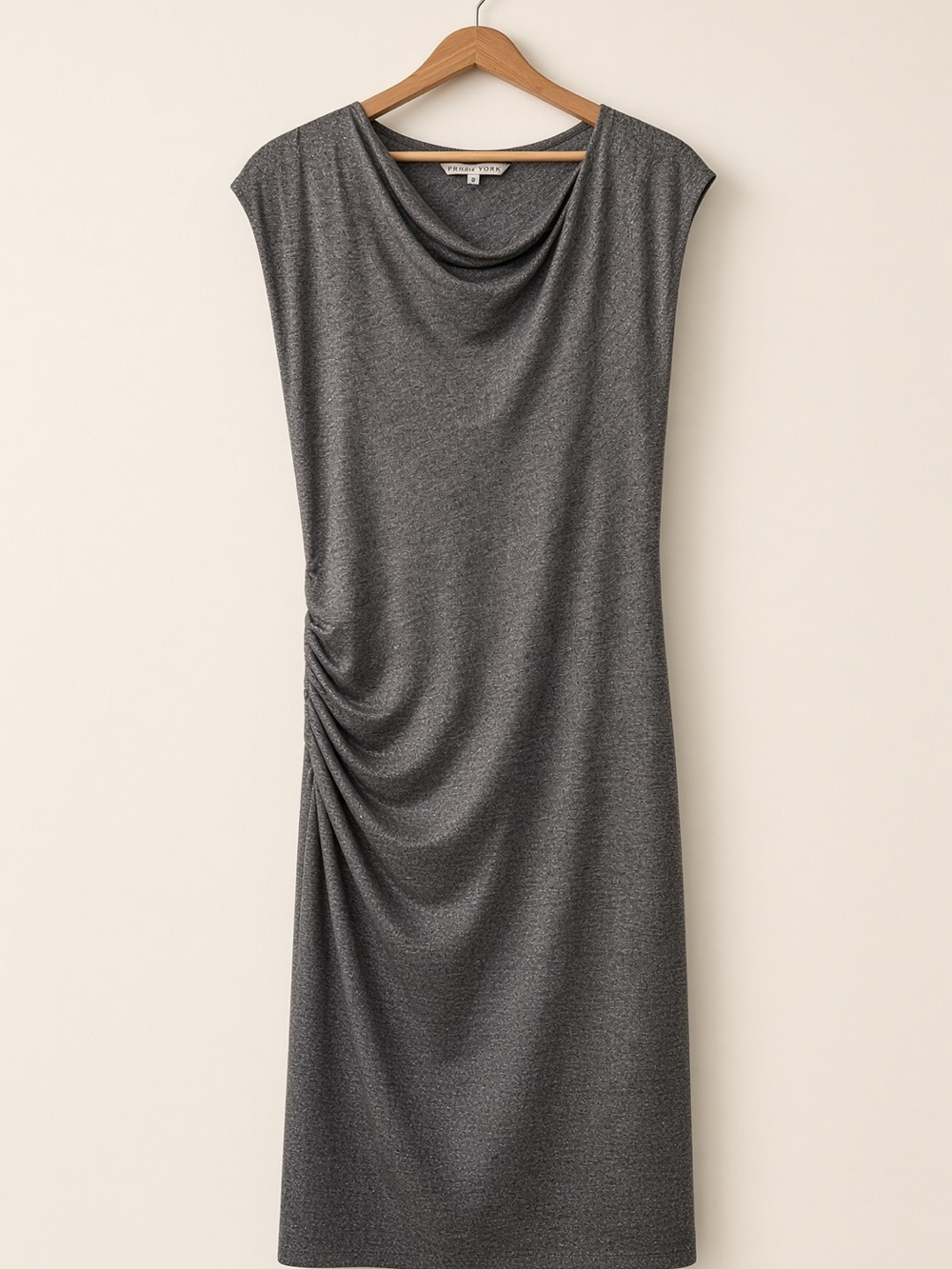 Trina Turk Charcoal Gray Lurex Draped Cowl Neck Cocktail Midi Dress. Wedding sz8